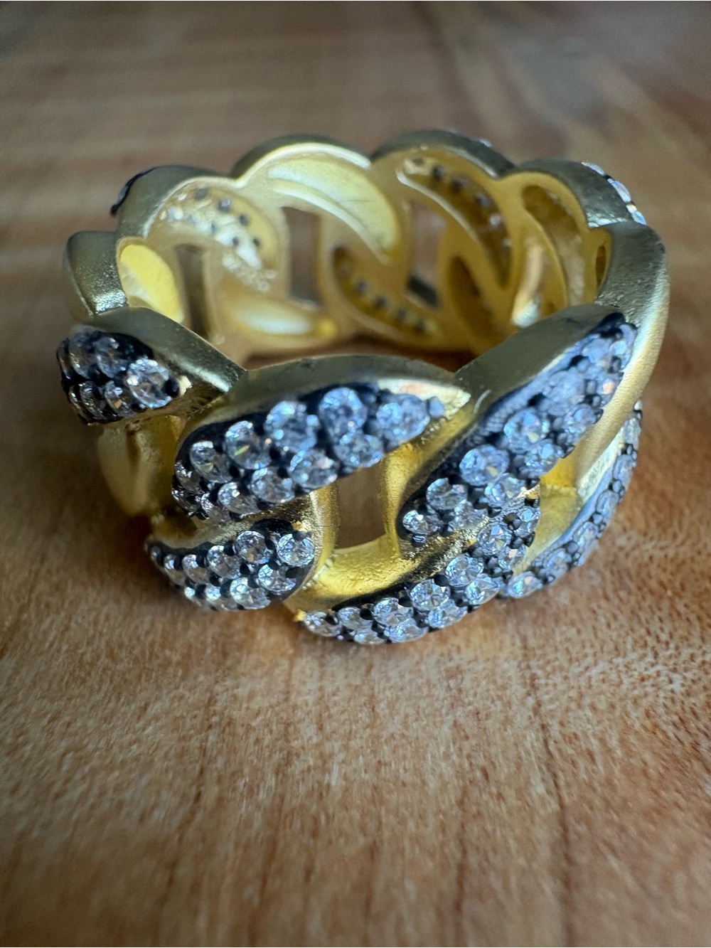 Freida Rothman Gold over 925 Sterling Pave CZ Link Statement Cigar Band Ring 7